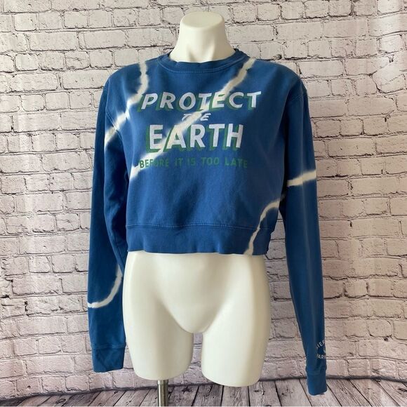 Parks Project Blue Tie Dye “Protect The Earth” Cropped Sweatshirt small - Picture 2 of 7